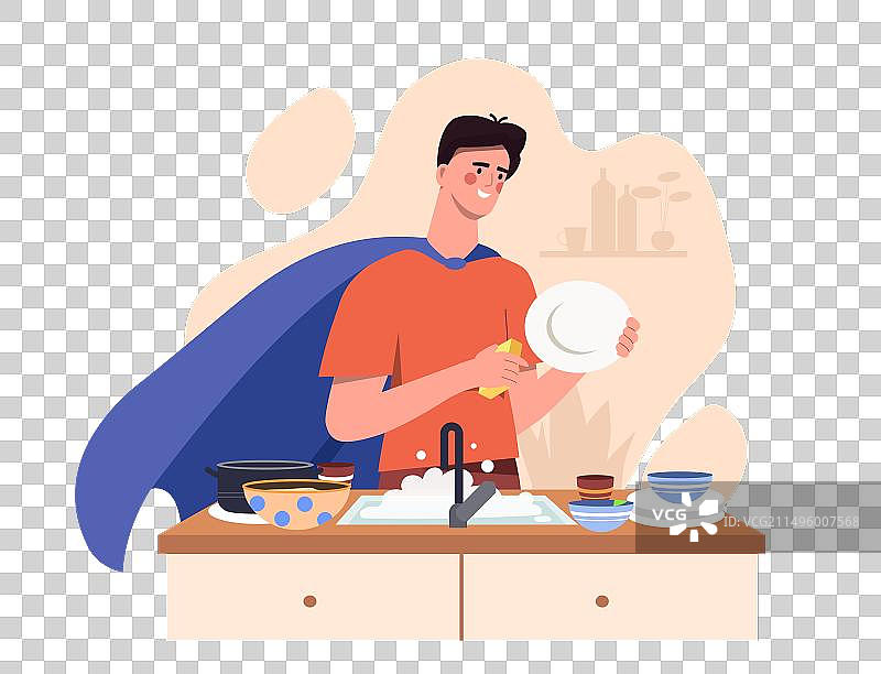 披着斗篷高兴地洗漱的男人图片素材