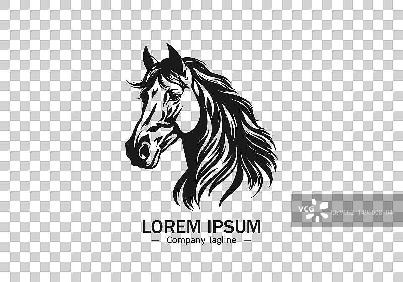 白色背景上的马头Logo剪影图标图片素材