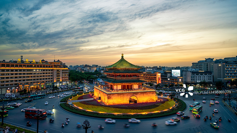 西安钟楼晚霞图片素材