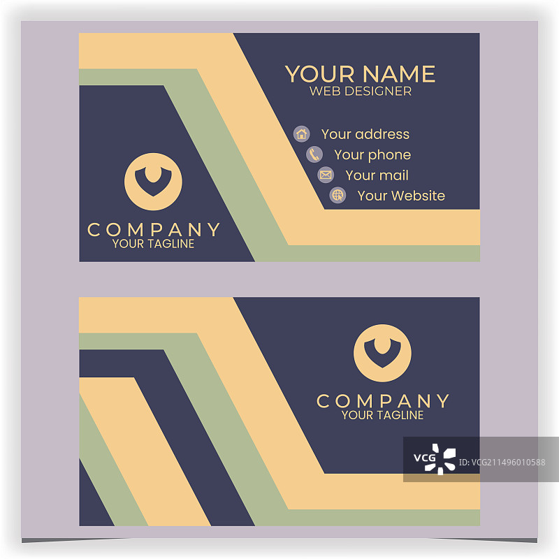 深蓝色扁平风格黄色名片图片素材