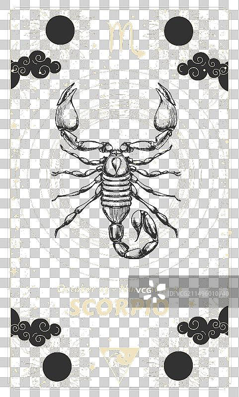 带有符号的天蝎座复古卡片图片素材