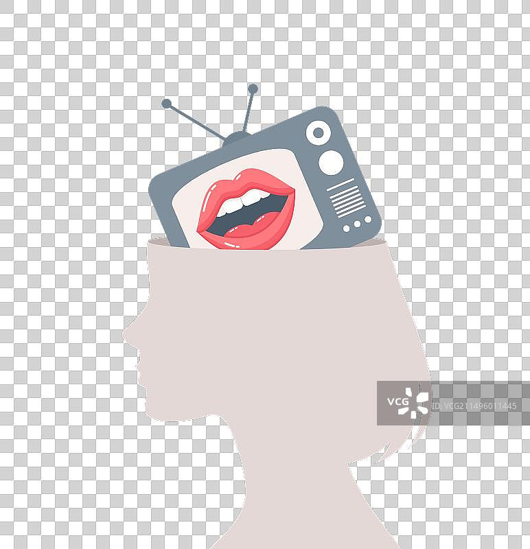 脑海中有电视的女人剪影图片素材