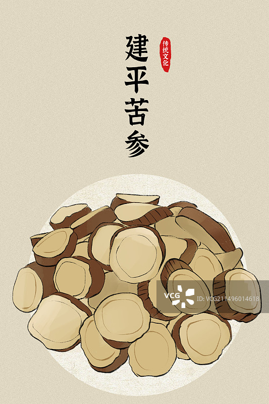 建平苦参中药材辽宁省草本植物中药材土特产手绘国潮风插画海报图片素材
