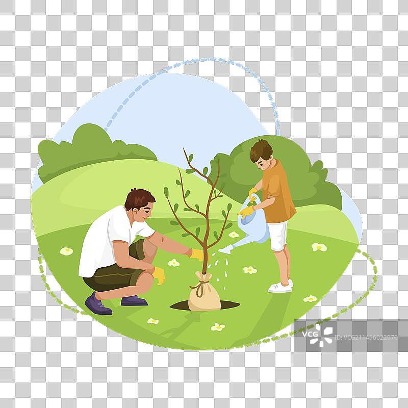 两个卡通人物植树动画图片素材