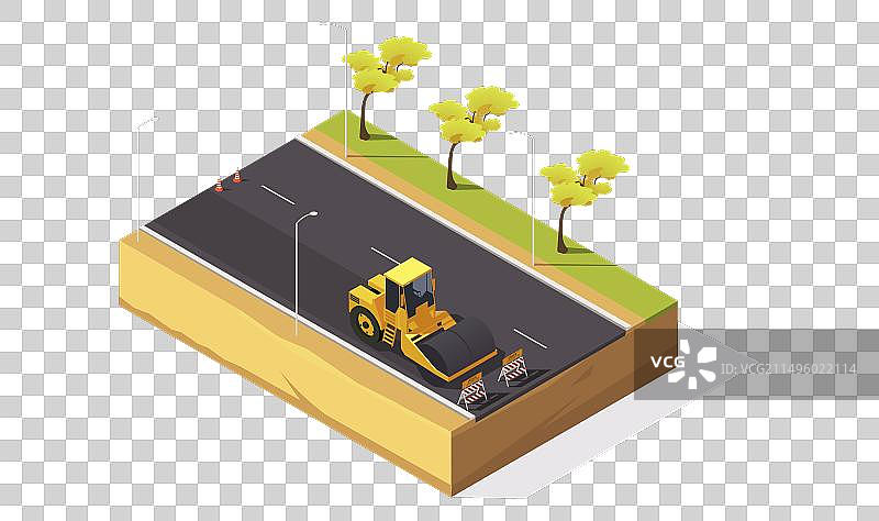 沥青路面上的压路机图片素材