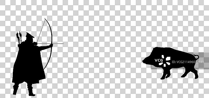 猎人弓箭手狩猎野猪轮廓图片素材