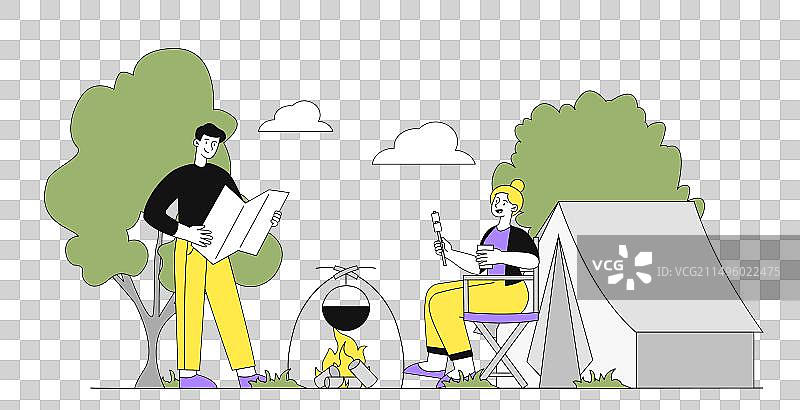 露营人物线性插画图片素材