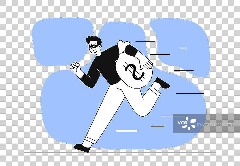 带有钱袋的抢劫犯线性图图片素材