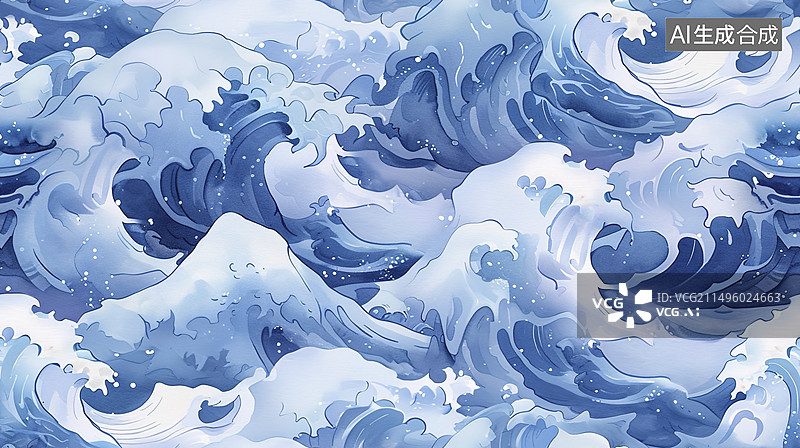 【AI数字艺术】海浪复古背景插画图片素材