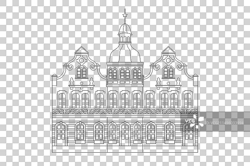 山东青岛绿帽子车站饭店线稿图片素材