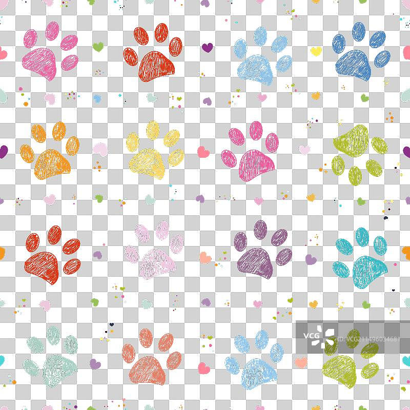 鲜艳的彩色爪印爱心无缝图案图片素材