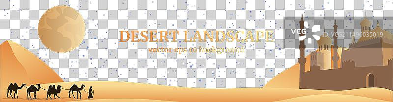 阿拉伯古城沙漠景观与穆斯林清真寺图片素材