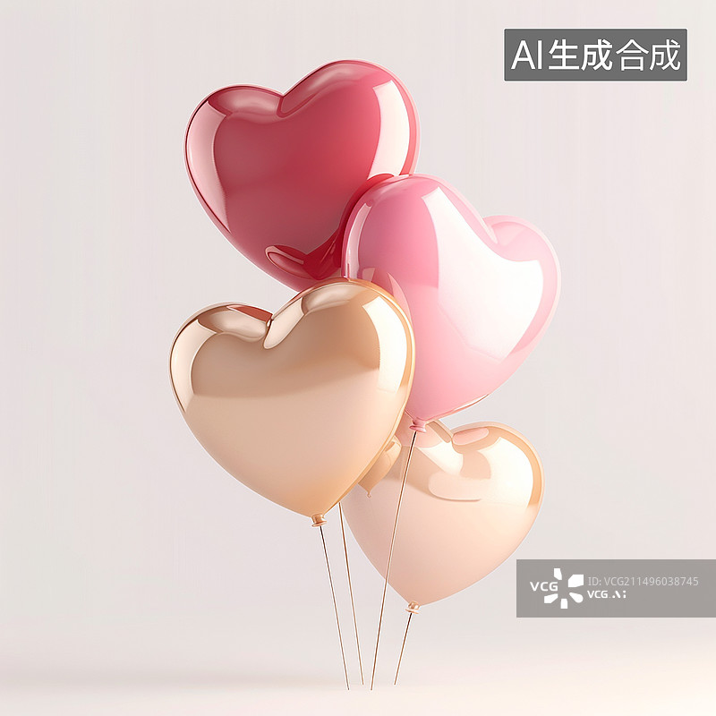【AI数字艺术】3D心形热气球图片素材