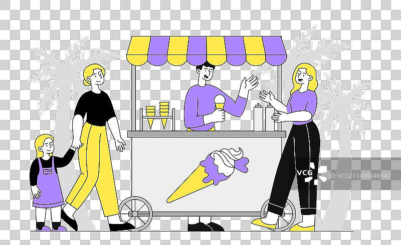 冰淇淋销售员线性插画图片素材