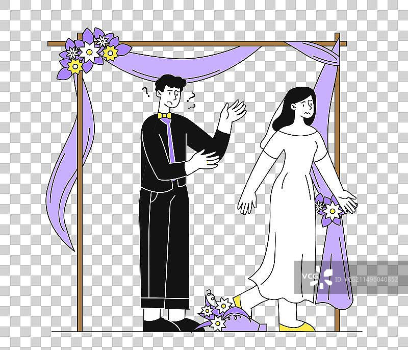 逃离婚礼的奔跑新娘线性插画图片素材