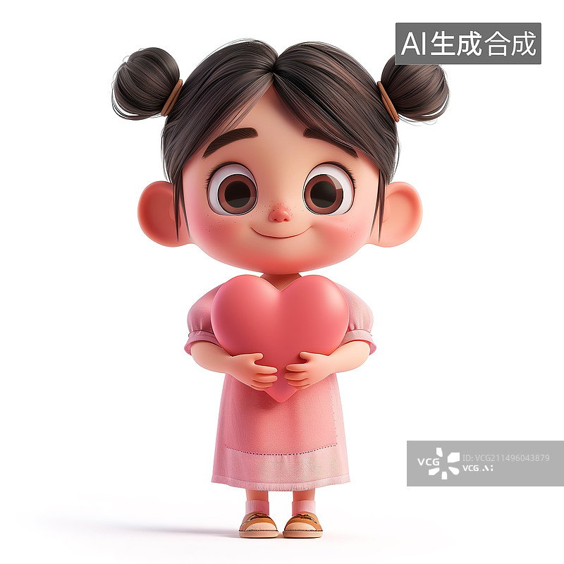 【AI数字艺术】一个女孩捧着一颗爱心3d插画图片素材