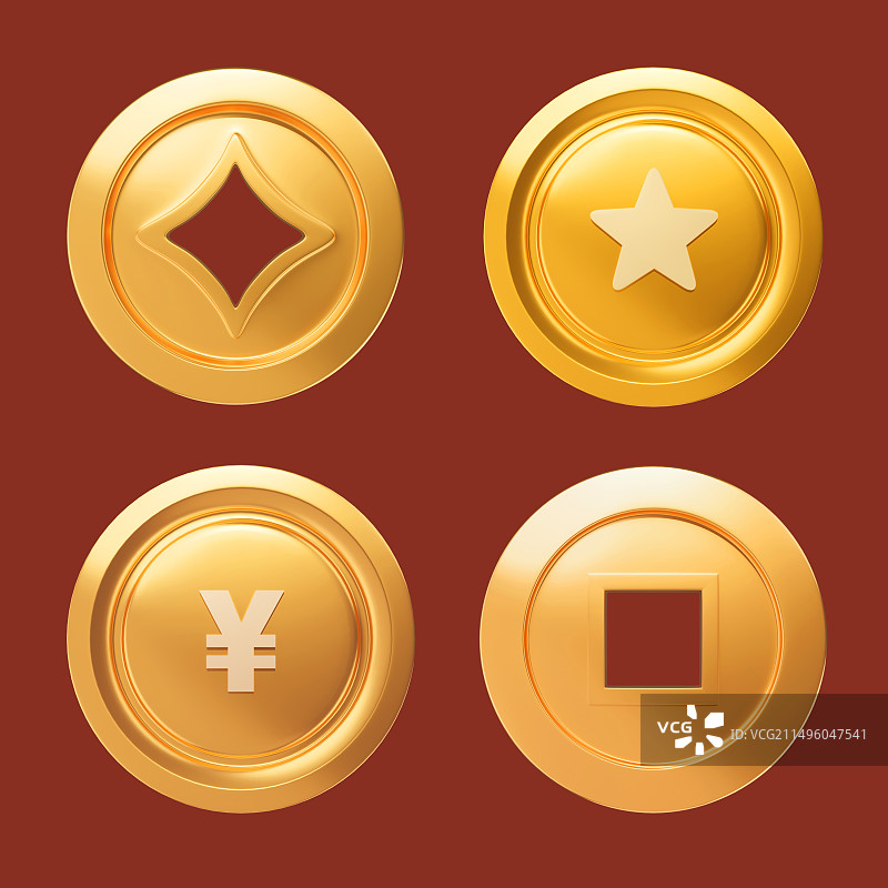3D建模渲染金属质感金币集合插画图片素材