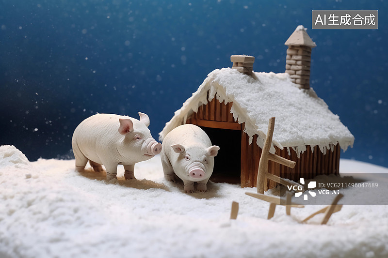 【AI数字艺术】配图：雪地里的猪图片素材