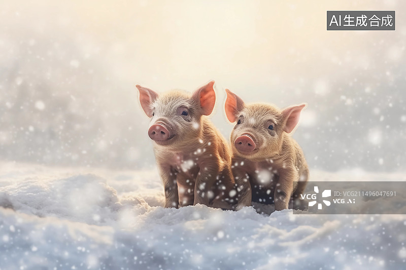【AI数字艺术】配图：雪地里的猪图片素材