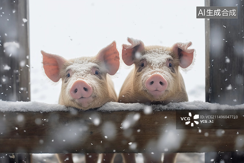 【AI数字艺术】配图：雪地里的猪图片素材