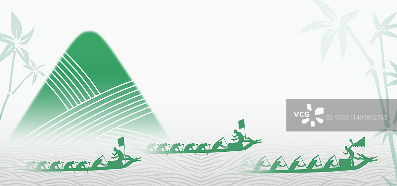 端午节意境高级白色背景简洁粽子赛龙舟横版插画图片素材