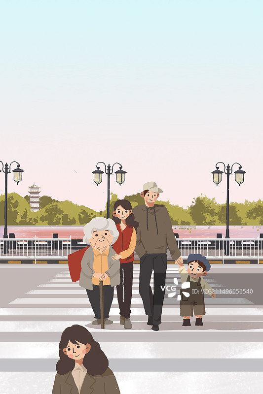 文明志愿者交通安全扁平插画图片素材