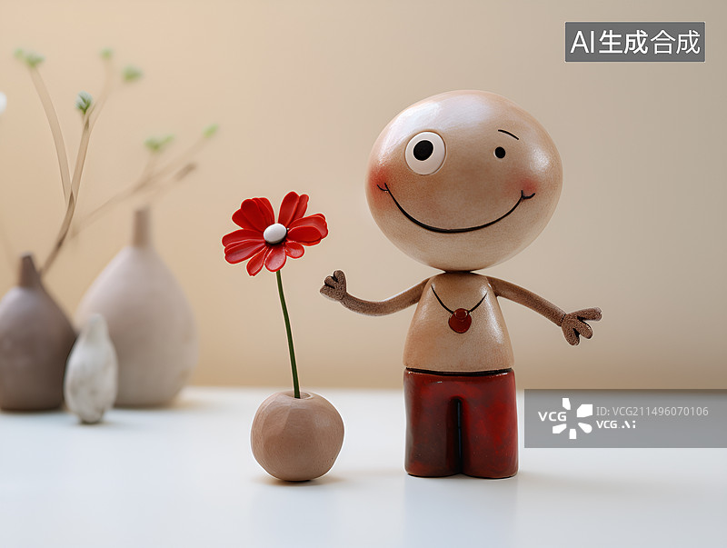 【AI数字艺术】粘土卡通人物和小花朵图片素材