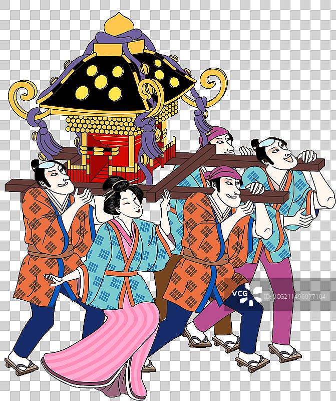 浮世风格的人携带便携式神社图片素材