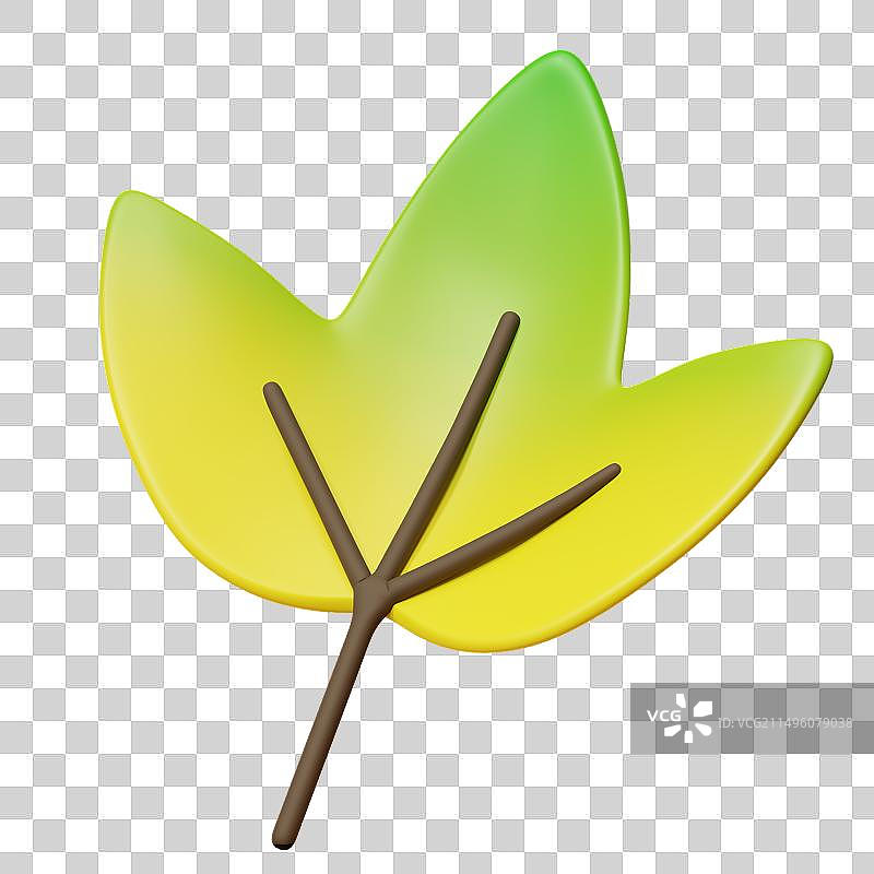 3D绿色和黄色渐变枫叶图片素材
