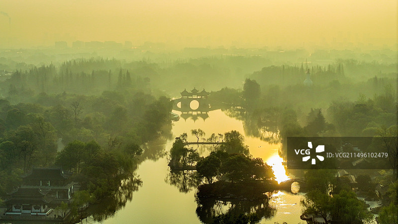 青山隐隐水迢迢，航拍诗意瘦西湖图片素材