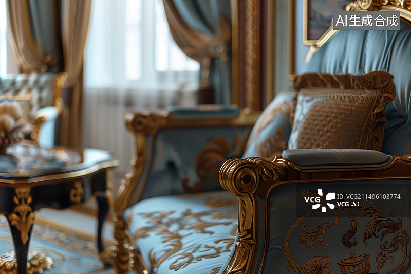 【AI数字艺术】奢华欧式新古典客厅装饰装修风格沙发特写图片素材