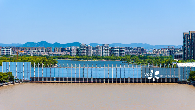 宁波姚江大闸航拍图片素材