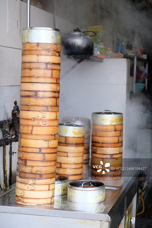 早市早餐店小笼包蒸笼图片素材