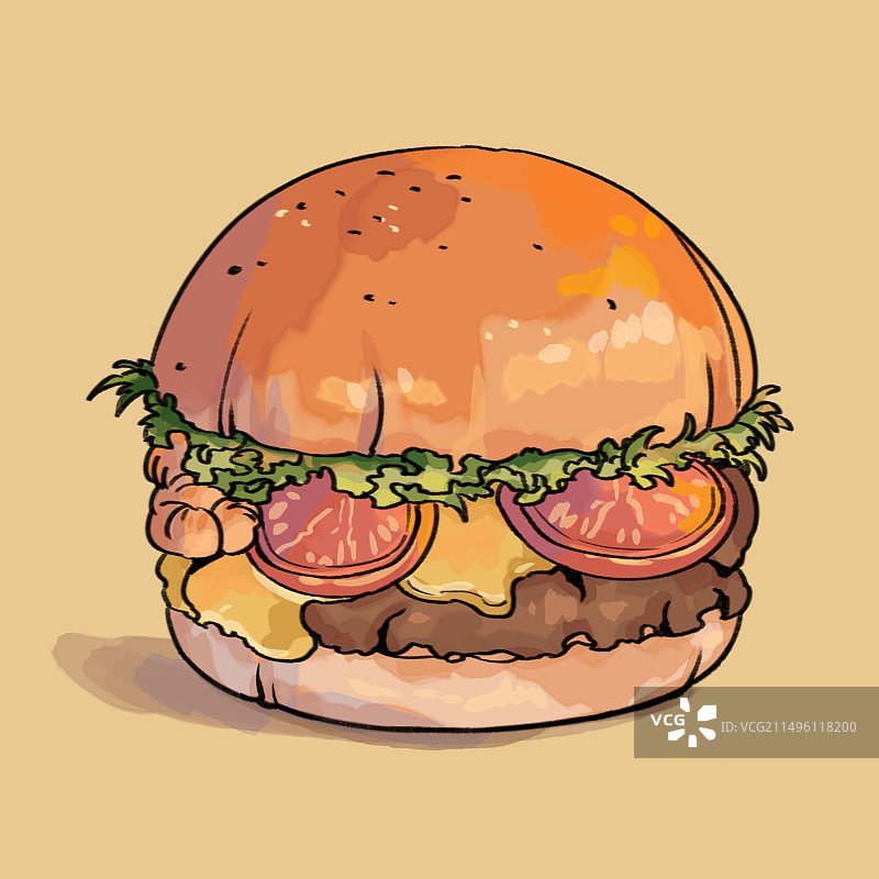 手绘风格美食汉堡插画图片素材