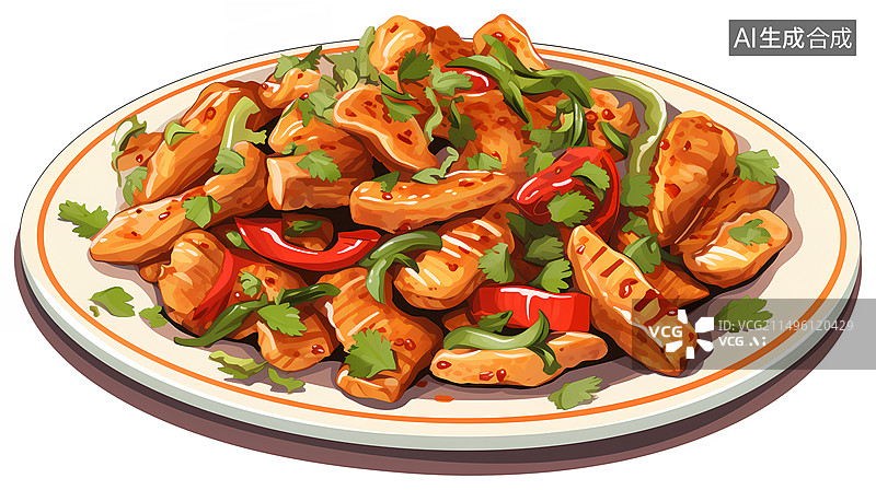 【AI数字艺术】辣椒炒肉插画图片素材