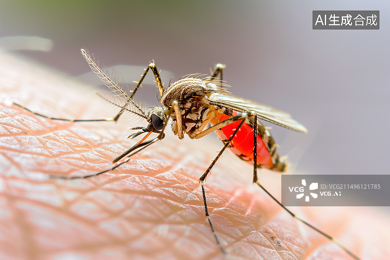【AI数字艺术】正在吸血的花斑蚊图片素材