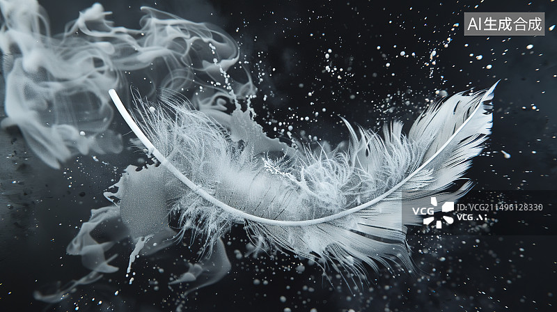 【AI数字艺术】黑色背景下的羽毛特写镜头图片素材