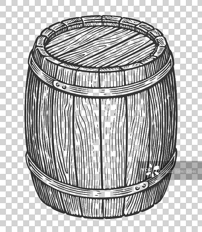 手绘橡木桶木桶素描图片素材