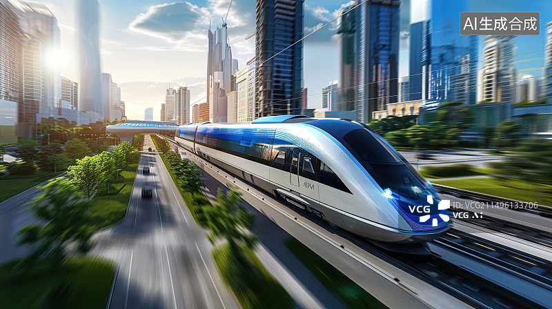 【AI数字艺术】城市风光与轻轨图片素材