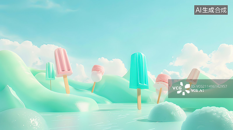 【AI数字艺术】蓝天白云下的彩色棒棒糖图片素材