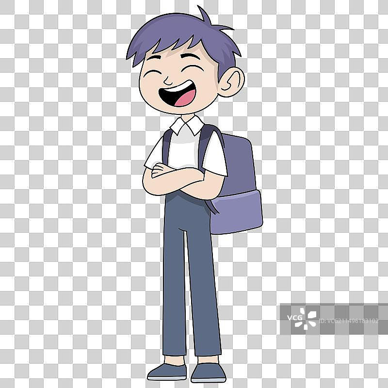 穿着校服快乐上学的男学生图片素材