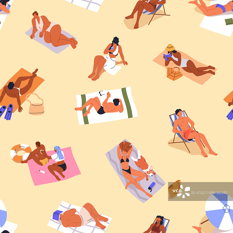 夏季海滩比基尼日光浴图案图片素材