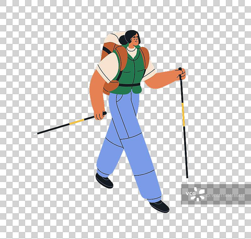 女徒步旅行者背着背包徒步旅行图片素材