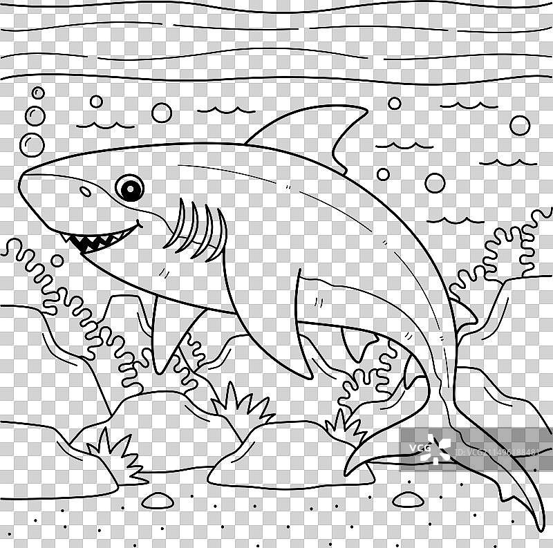 儿童公牛鲨鱼填色页图片素材