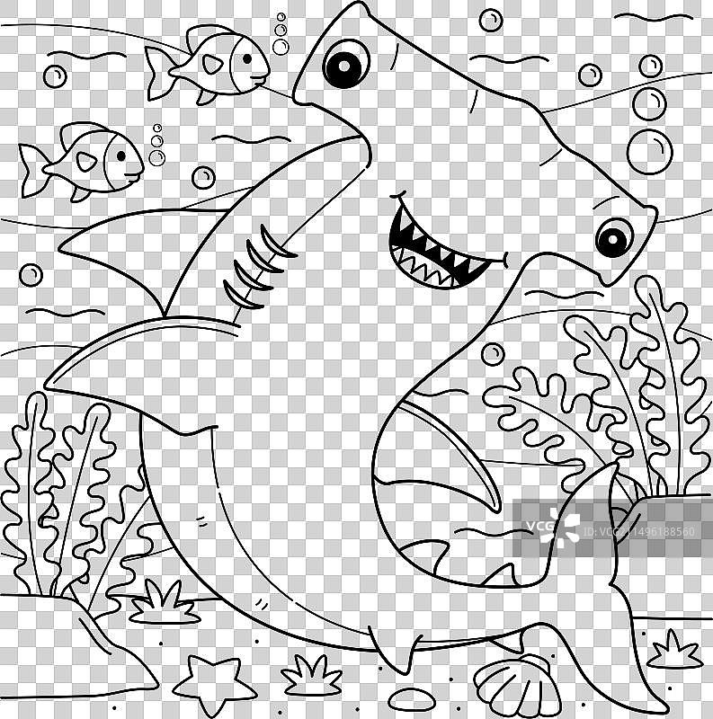 儿童锤头鲨着色页图片素材