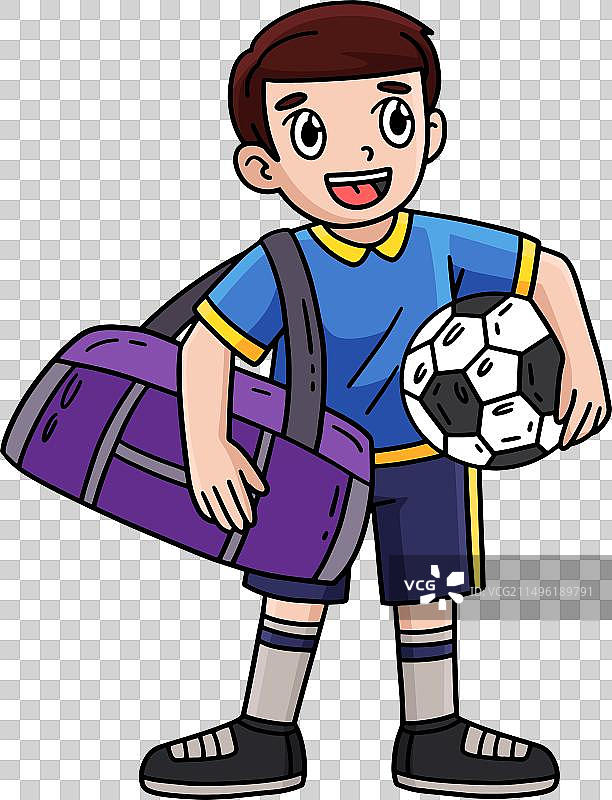 卡通彩色足球少年与运动包剪贴画图片素材