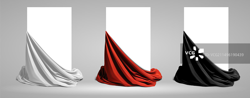 三个铺着不同丝绸的讲台图片素材