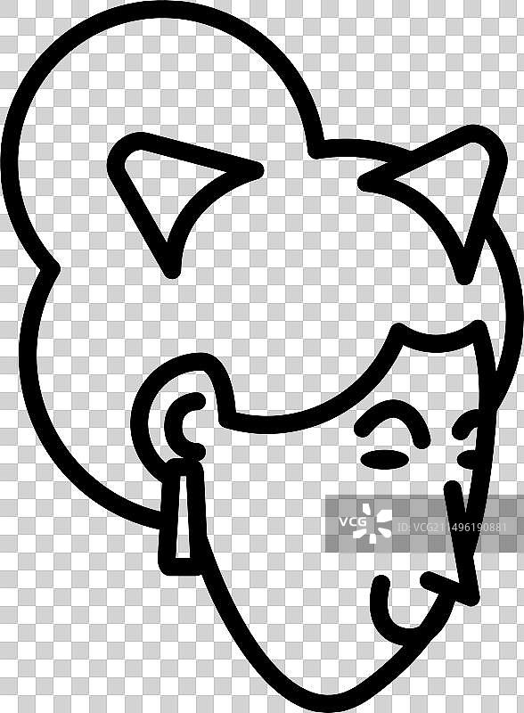 戴猫耳朵参加生日派对的女人，细线条图标图片素材