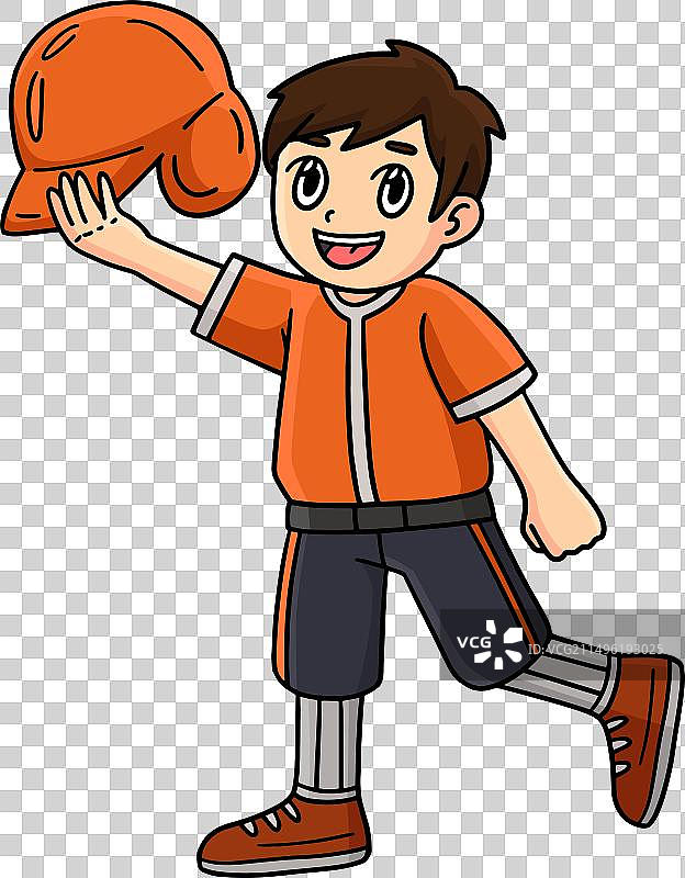 戴棒球头盔的男孩卡通剪贴画图片素材