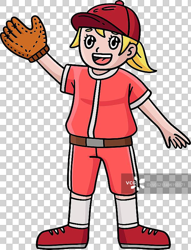卡通棒球女孩投手挥手剪贴画图片素材